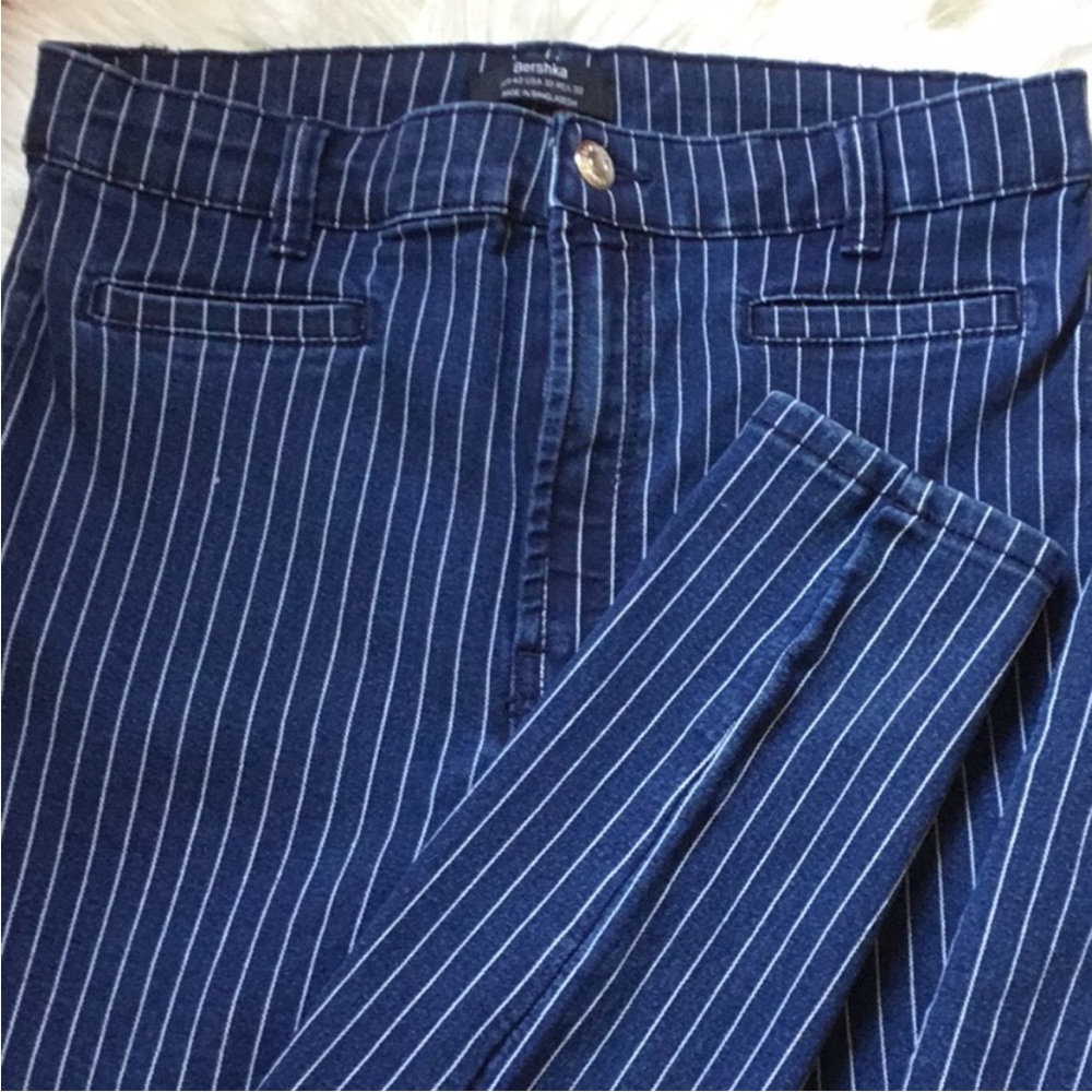 Bershka Navy Striped Trousers